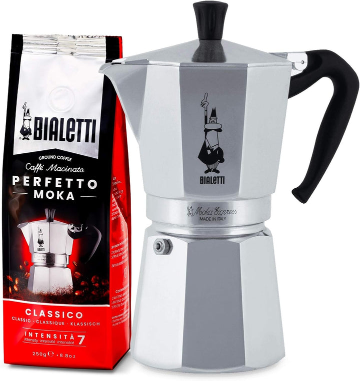 Bialetti Moka Express Espressokocher, Aluminium, Silber, 12 Tassen Perfetto Moka (der ideale Kaffee