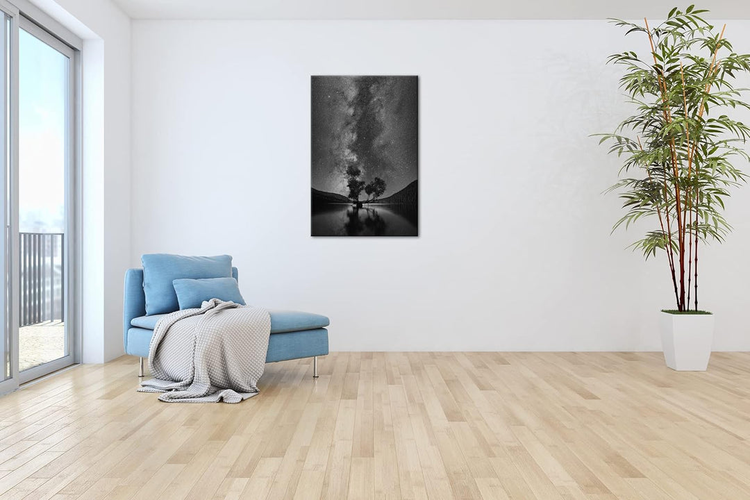deyoli magische Nacht am See Effekt: Schwarz&Weiss, Format: 80x60 als Leinwandbild, Motiv fertig ger
