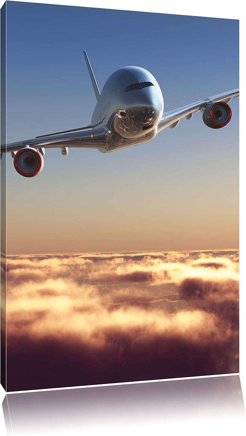 Flugzeug über den Wolken, Format: 100x70 auf Leinwand, XXL riesige Bilder fertig gerahmt mit Keilrah