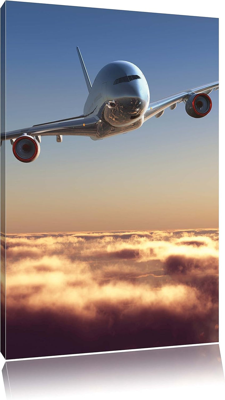 Flugzeug über den Wolken, Format: 100x70 auf Leinwand, XXL riesige Bilder fertig gerahmt mit Keilrah