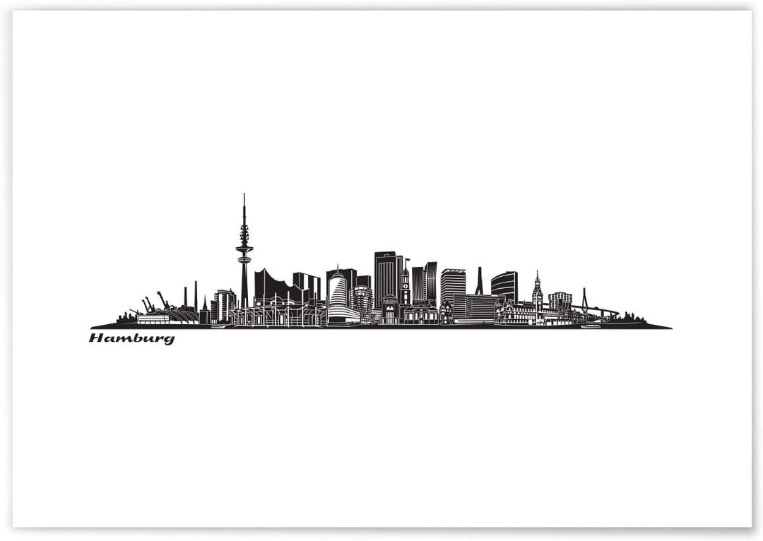 JUNIWORDS Poster mit/ohne Holzrahmen, Wähle ein Motiv, Skyline Hamburg, Wähle eine Grösse, 60 x 90 c