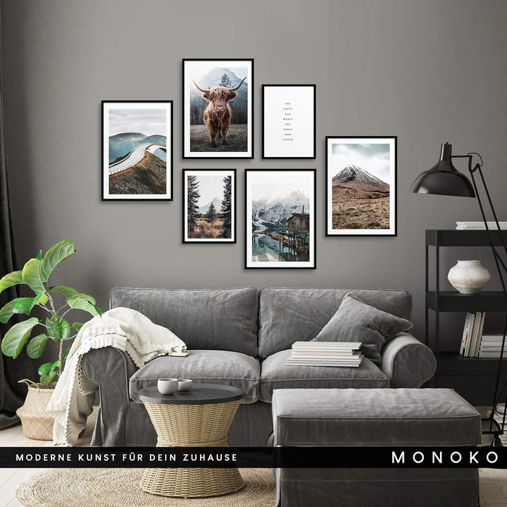 MONOKO® Wohnzimmer Poster Set - Premium Bilder Set für Schlafzimmer - Stilvolle Wandbilder - 6er Set
