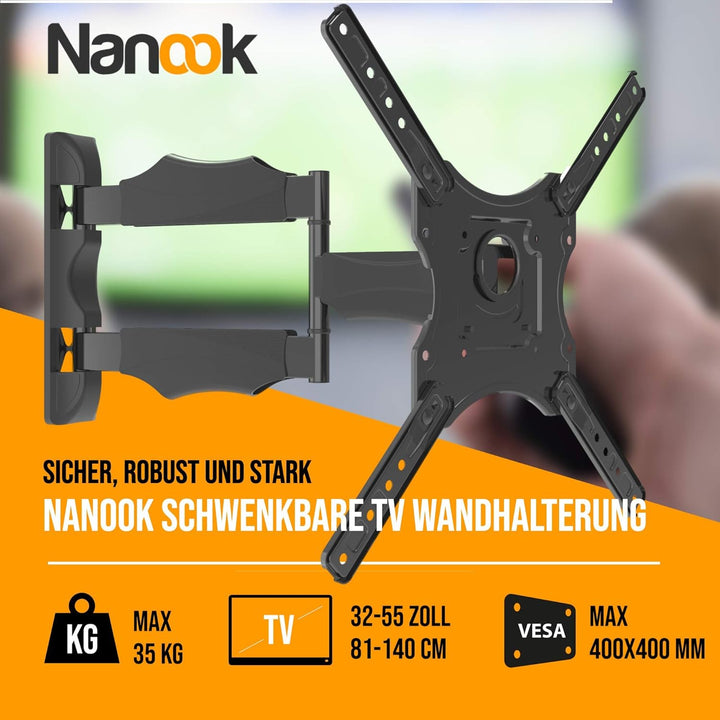 Nanook TURN M Schwenkbare TV-Wandhalterung für 32-55 Zoll Fernseher, Neigbar, Wandhalter für LCD, LE