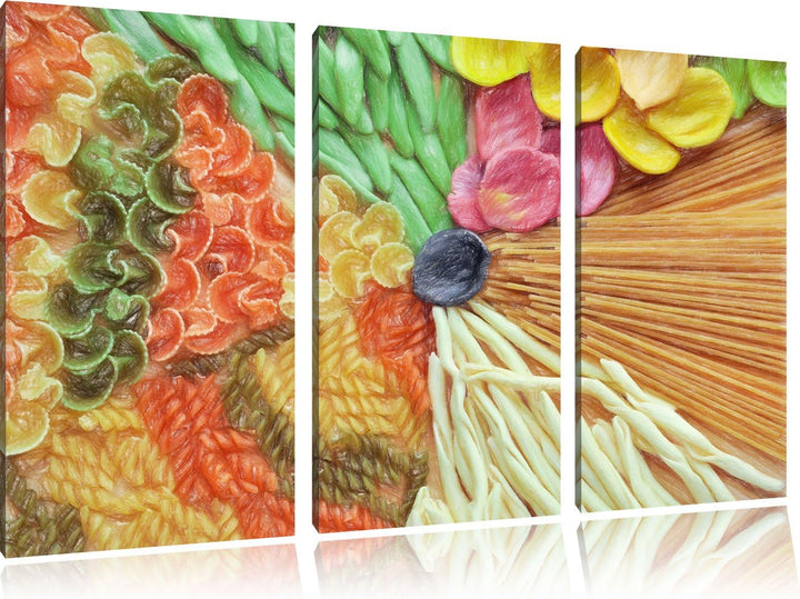Pixxprint Zusammenstellung von bunten Nudeln / 3-Teilig/Gesamtmass 120cm Leinwandbild bespannt auf H