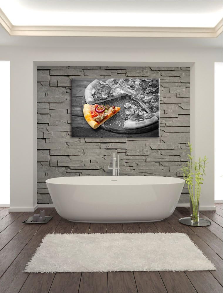 geschnittene Pizza auf Holzbrett schwarz/weiss Format: 100x70 auf Leinwand, XXL riesige Bilder ferti