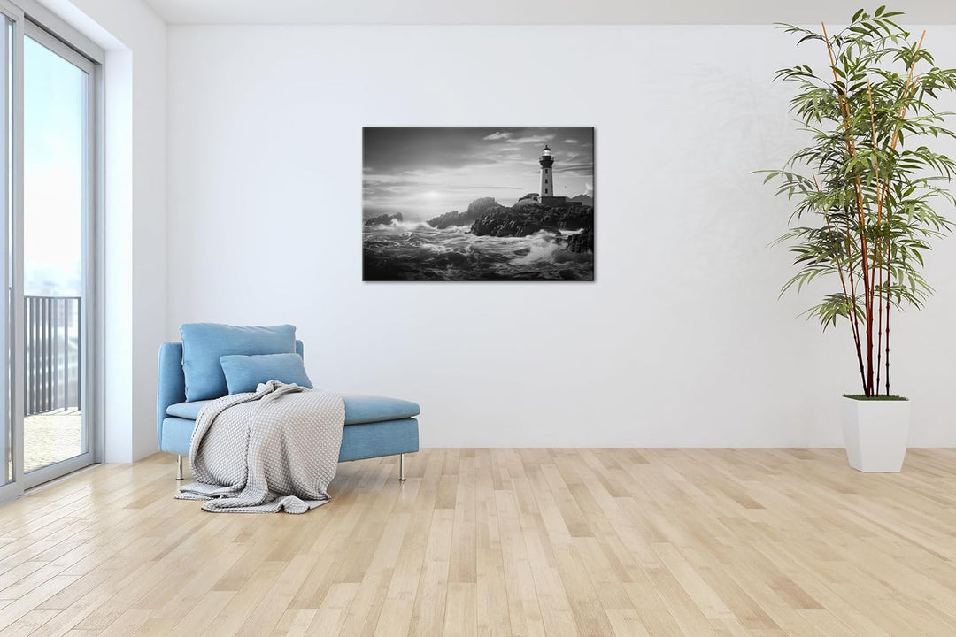 deyoli Leuchtturm in Maine Format: 80x60 cm Effekt: Schwarz/Weiss als Leinwandbild, Motiv fertig ger