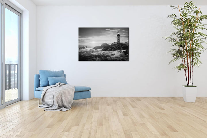 deyoli Leuchtturm in Maine Format: 80x60 cm Effekt: Schwarz/Weiss als Leinwandbild, Motiv fertig ger