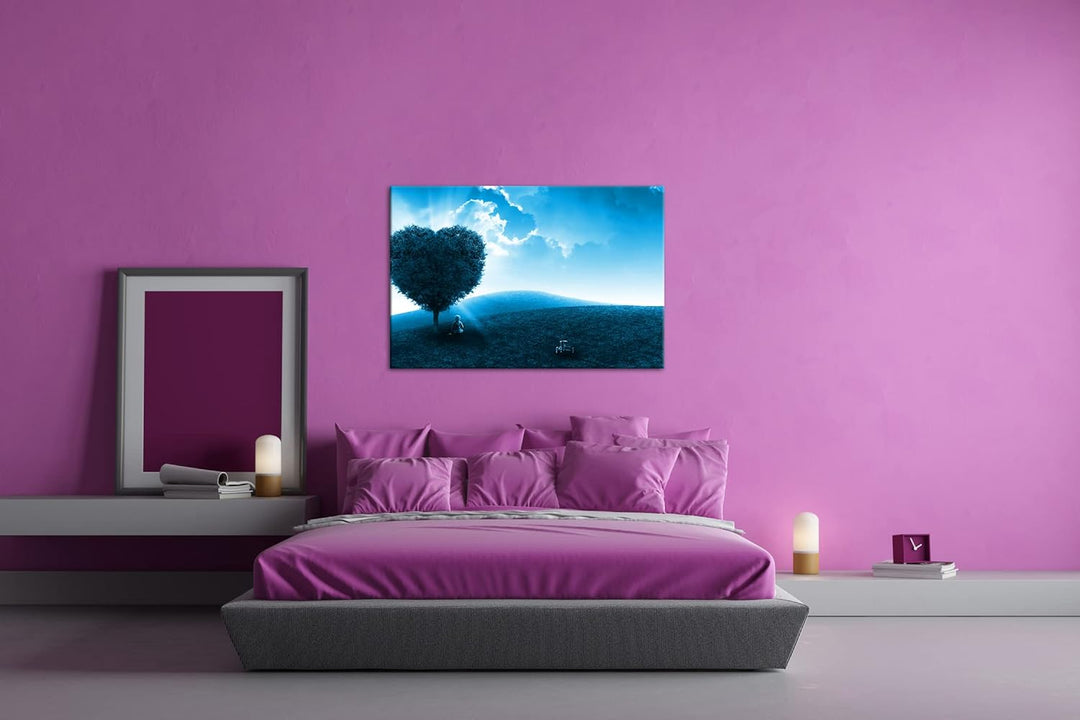 deyoli romantischer Herzförmiger Baum Format 100x70 Effekt: Monocrome Blau als Leinwandbild, Motiv f