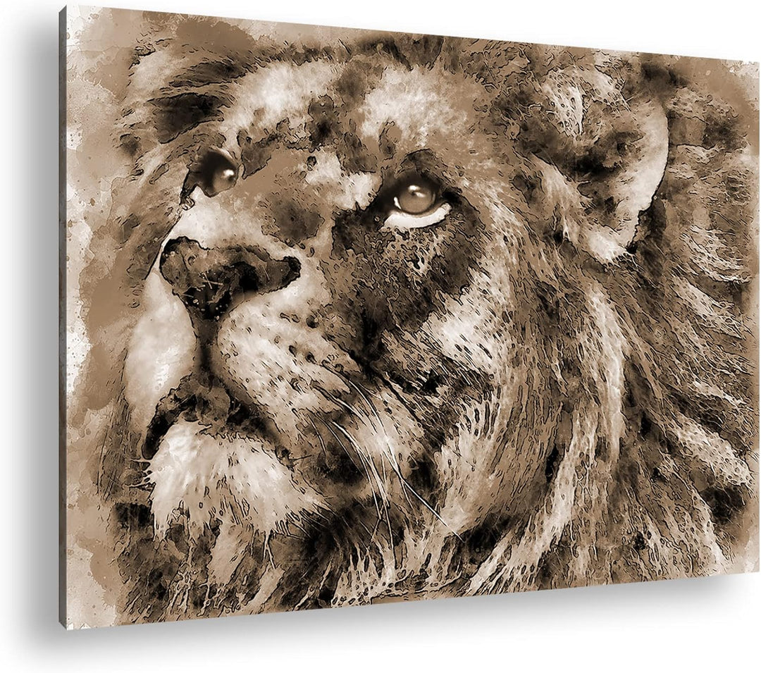 deyoli Löwen Porträt Format: 80x60 Effekt: Sepia als Leinwandbild, Motiv fertig gerahmt auf Echtholz