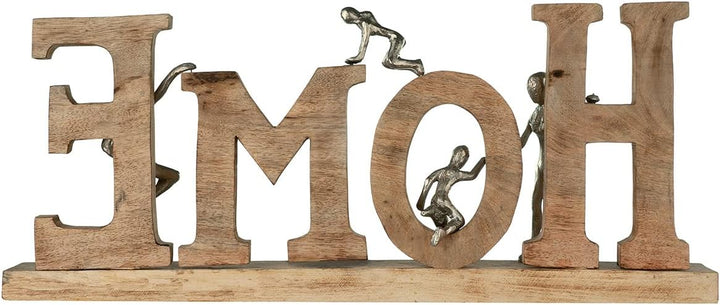 GILDE Deko Holz Buchstaben Schriftzug Home - gefertigt aus Holz Aluminium - Breite 58,5 cm Höhe 23,5