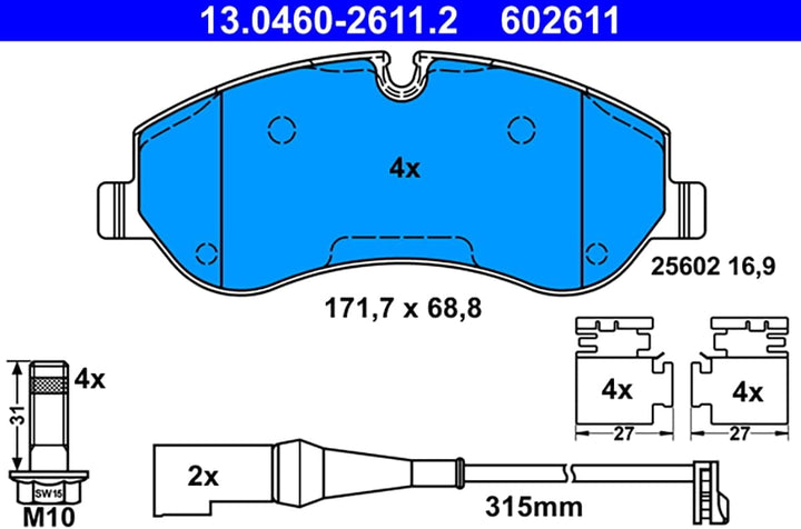 ATE Original Bremsbeläge - Belagsatz - für Scheibenbremse - 13.0460-2611.2 - ECE-R90 Strassenzulassu