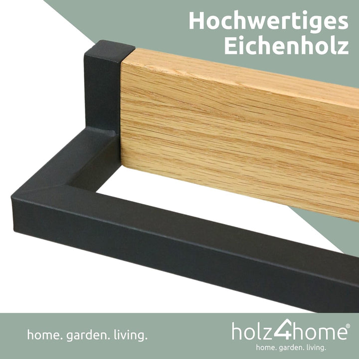 holz4home® Handtuchhalter Massivholz Eiche I 50x6x9 cm I Handgearbeitet und Naturgeölt I Skandinavis