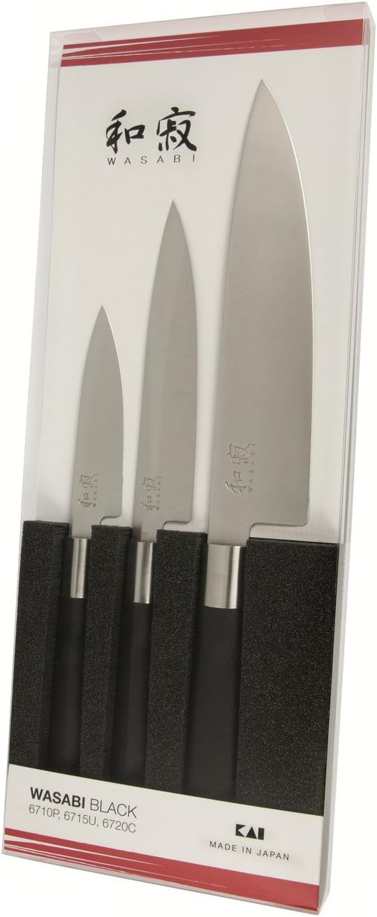 KAI 67S-300 Wasabi Black Set 6710P, 6715U, 6, Schwarzer Griff Schwarzer Griff 3 Pce Knife Set, Schwa
