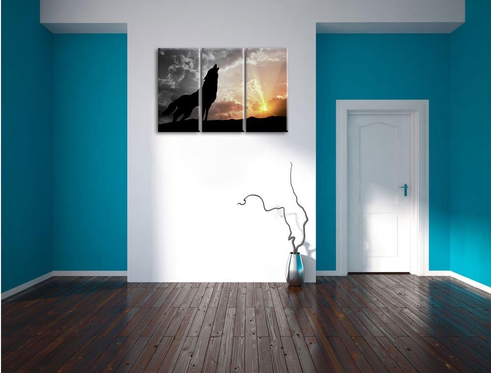 Pixxprint Wolf Heulen als Leinwandbild/Grösse: 3 Teilig (120x80 cm) cm/Wandbild/Kunstdruck/fertig be