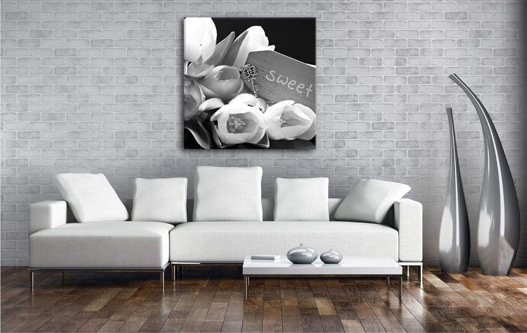 deyoli Tulpen Sweet Home Format: 70x70 Effekt: Schwarz&Weiss als Leinwandbild, Motiv fertig gerahmt