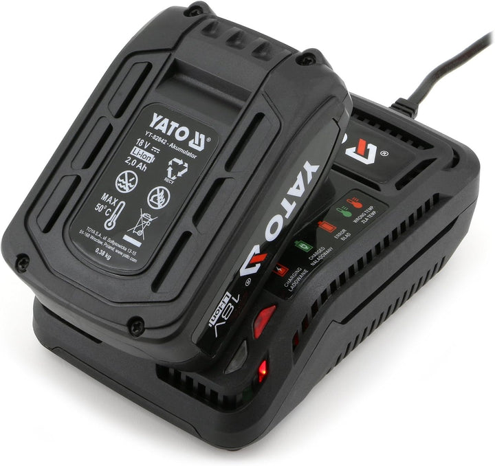 YATO Profi AKKU Handkreissäge 18V | 2,0 Ah Li-Ion Akku | Schnellladegerät | Staubsaugeradapter | Säg