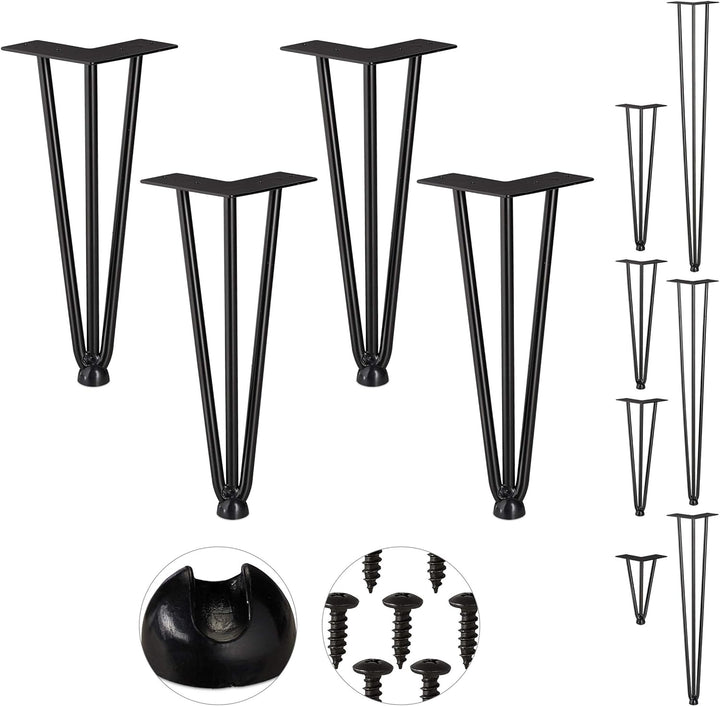Relaxdays Hairpin Legs, 4er Set, 3 Streben, Metall, Haarnadel Tischbein für Hocker, Tisch & Schrank,