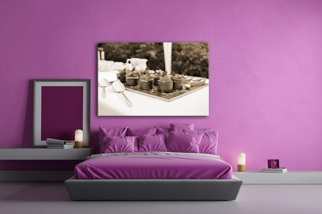 deyoli Tablett mir Desserts Format: 80x60 Effekt: Sepia als Leinwandbild, Motiv fertig gerahmt auf E