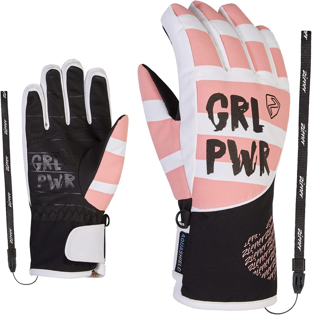 Ziener Mädchen Liwa Ski-Handschuhe/Wintersport | wasserdicht, Primaloft 3 white.fading rose, 3 white