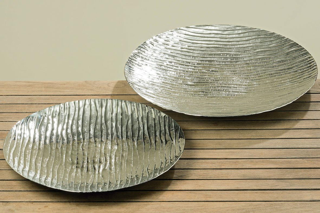 2 x Deko Tablett Teller Pebble Dekoteller Platte D52-63cm Aluminium silber Servierplatte