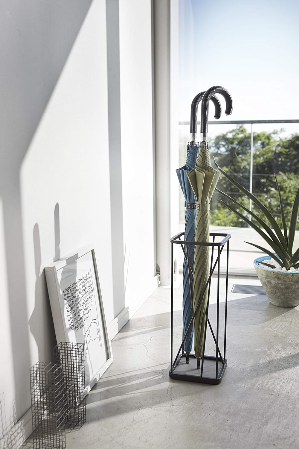 Umbrella Stand 9 Square - black Schwarz, Schwarz