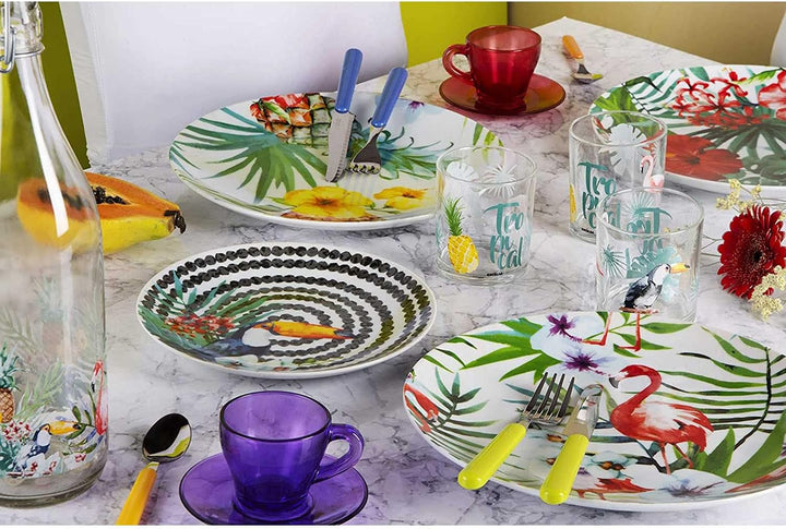 Excelsa Tropical Chic Teller-Set, 18 Stück, Porzellan, mehrfarbig Single, Single