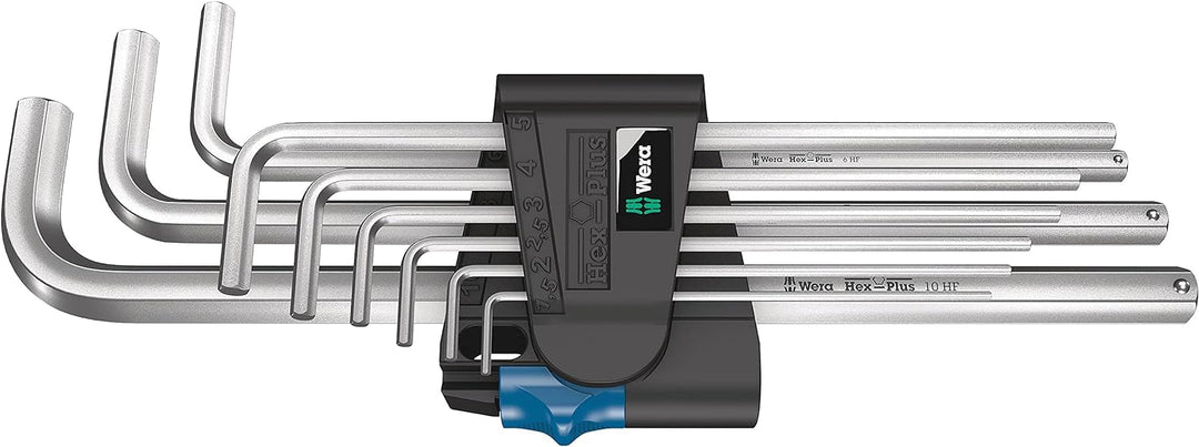 Wera 05022130001 950/9 L Hex-Plus HF 1 Winkelschlüsselsatz, metrisch, gestellverchromt, mit Haltefun