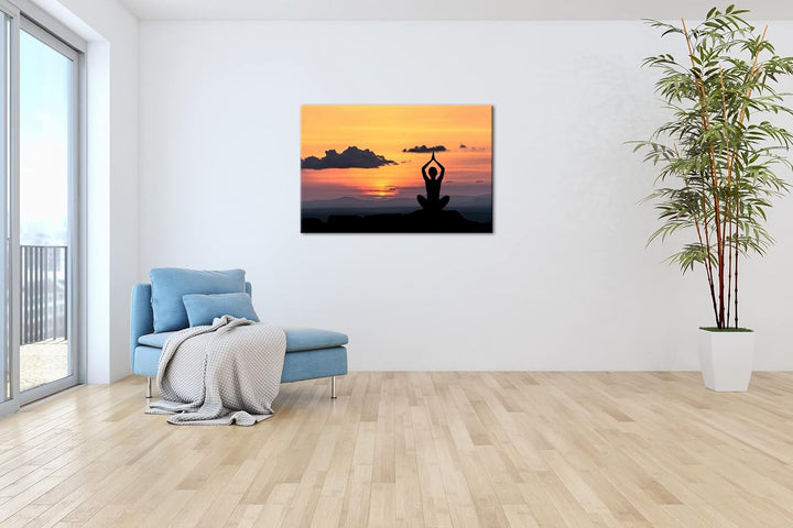 deyoli Yoga Meditation am Meer Format: 120x80 als Leinwandbild, Motiv fertig gerahmt auf Echtholzrah
