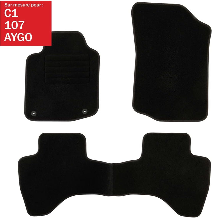 DBS Autofussmatte - nach Mass - 3-teilig - Anti Rutsch - schwarzer Nadelfilz 900g/m² - Velours Ferti