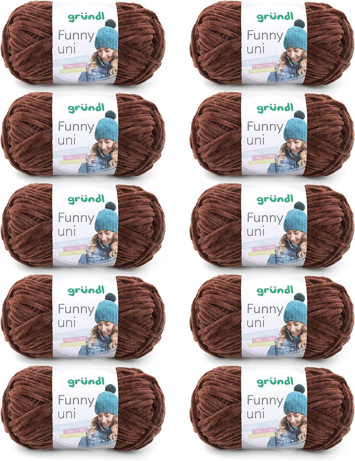 Gründl Funny uni Strick- & Häkelgarn (samtartiges Chenille-Garn aus 100 % Polyester, 10 x 100 g / 12