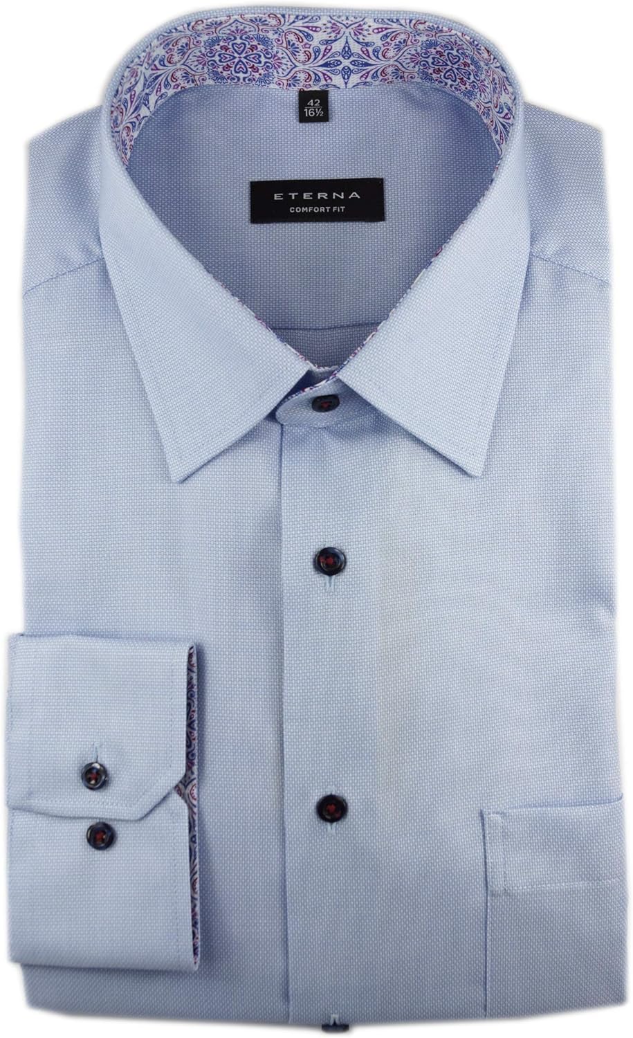 eterna Herren Langarm Business Hemd Comfort Fit Struktur Unifarben Kent Patch 3270.12.E14E (Hellblau