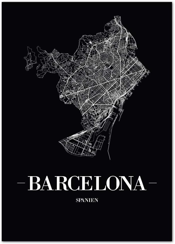 JUNIWORDS Stadtposter, Barcelona, Wähle eine Grösse, 60 x 90 cm, Poster, Schrift A, Schwarz 60 x 90