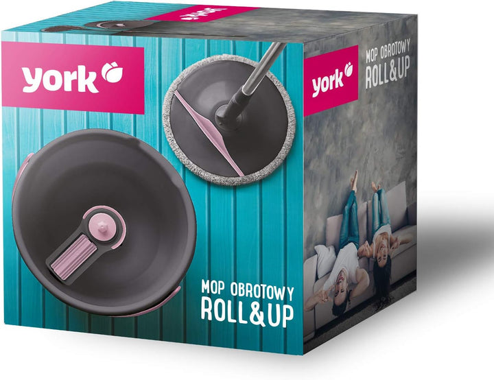 York Prestige York Drehmopp ROLL&UP Klappplatte mit Klet | grau und rosa | Wischmopp, Wischmopp
