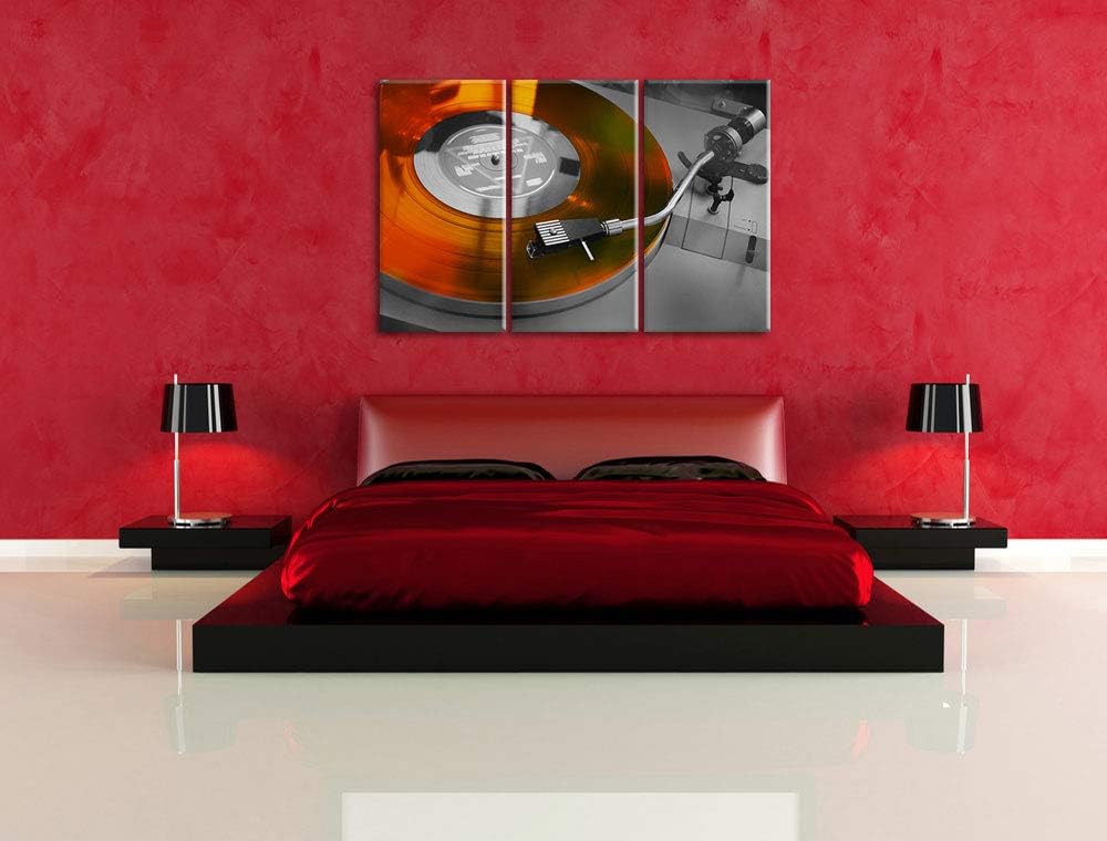 Pixxprint Alter Schallplattenspieler als Leinwandbild | Grösse: 3 Teilig (120x80) | Wandbild| Kunstd