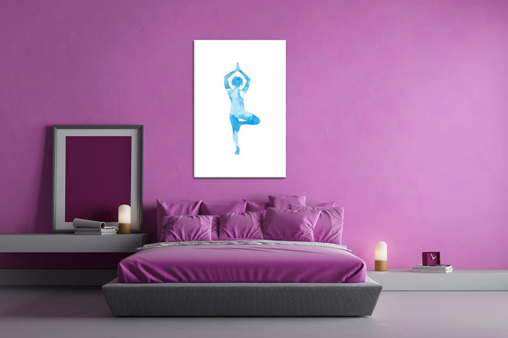 deyoli Yoga-Pose-Illustration Format: 80x60 Effekt: Monocrome Blau als Leinwandbild, Motiv fertig ge