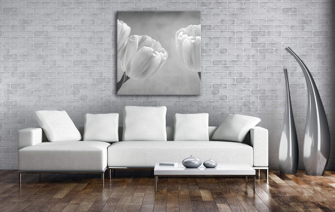 deyoli Rosafarbene Tulpen Format: 70x70 Effekt: Schwarz&Weiss als Leinwandbild, Motiv auf Echtholzra