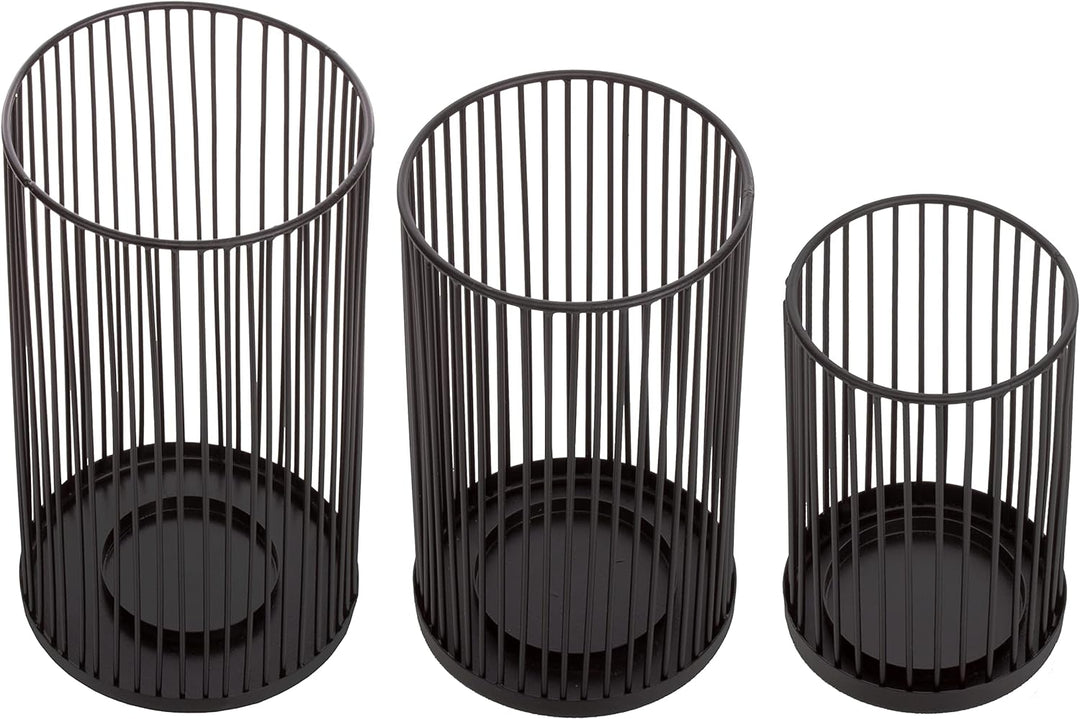 Brandsseller Windlicht Metall Schwarz 3er Set - Höhen 28+23+18 cm Kerzenhalter Teelichthalter
