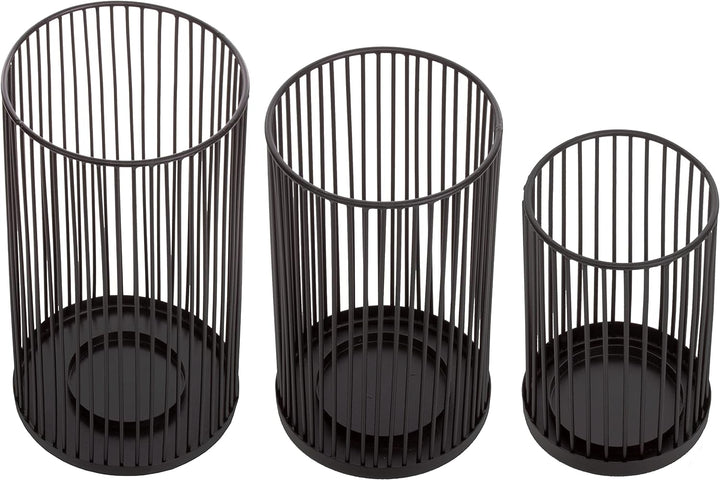 Brandsseller Windlicht Metall Schwarz 3er Set - Höhen 28+23+18 cm Kerzenhalter Teelichthalter