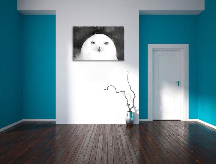 Prächtige schneeweisse Eule als Leinwandbild/Grösse: 100x70 / Wandbild/Kunstdruck/fertig bespannt, 1
