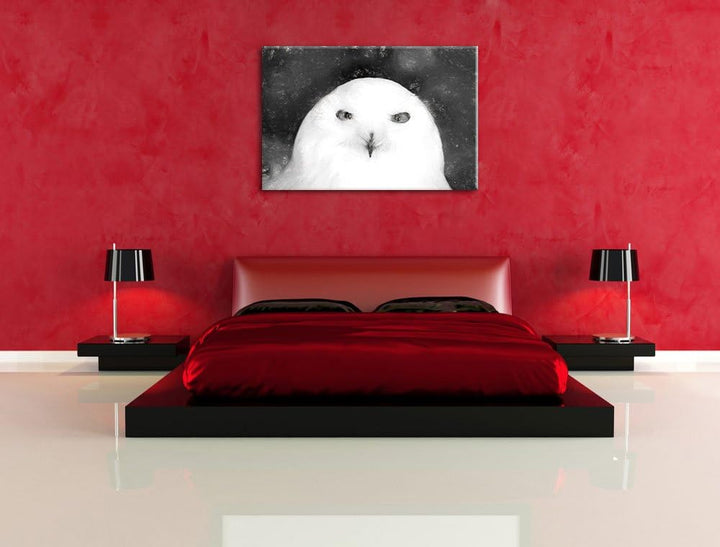 Prächtige schneeweisse Eule als Leinwandbild/Grösse: 100x70 / Wandbild/Kunstdruck/fertig bespannt, 1