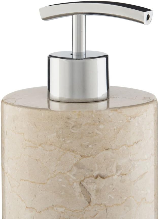 WOHNFREUDEN Marmor Seifenspender Creme 15 cm - Bad Seifenspender Stein Accessoire