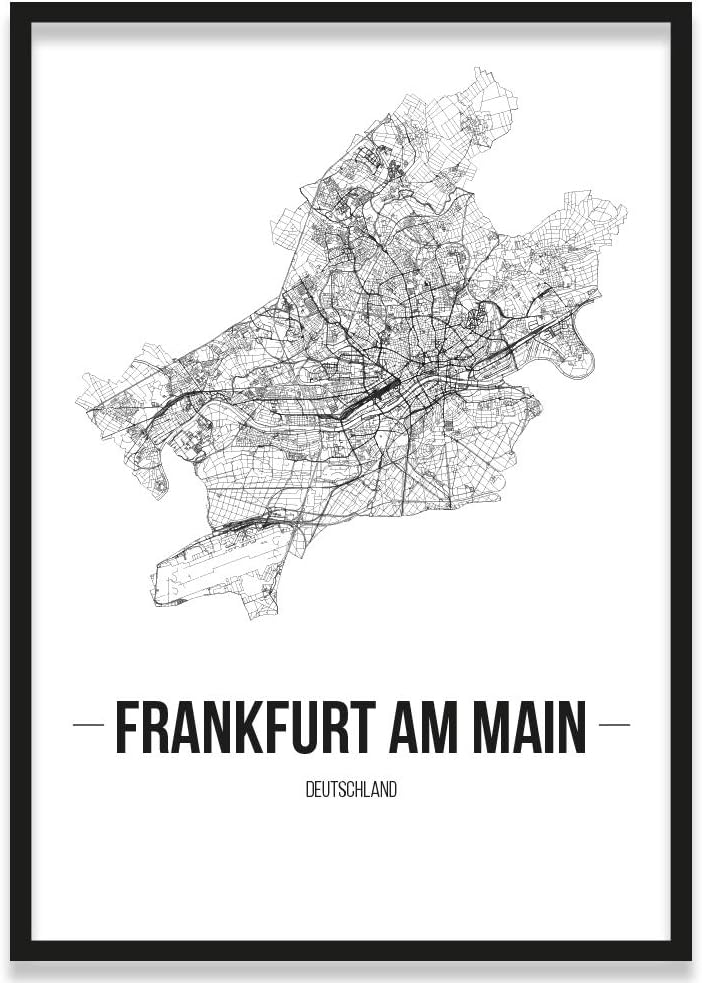 JUNIWORDS Stadtposter, Frankfurt am Main, Wähle eine Grösse, 30 x 40 cm, Poster mit Rahmen, Schrift