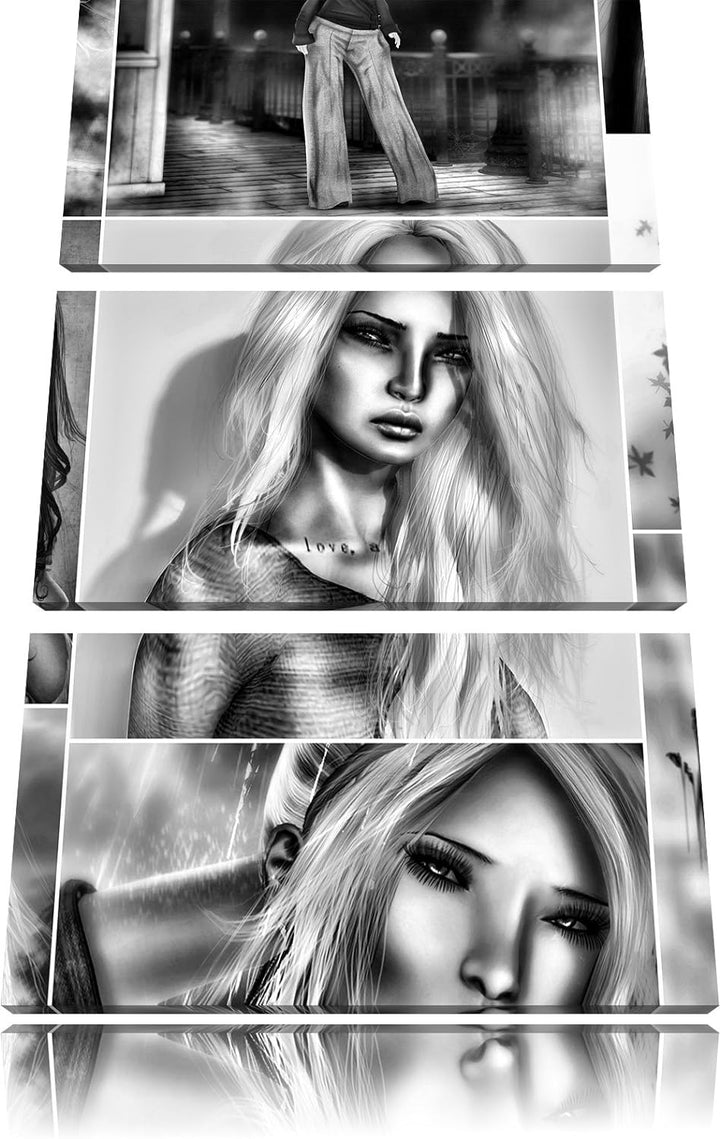 Pixxprint Zeichnungen von Frauen als Leinwandbild/Grösse: 3 Teilig (120x80) cm/Wandbild/Kunstdruck/f