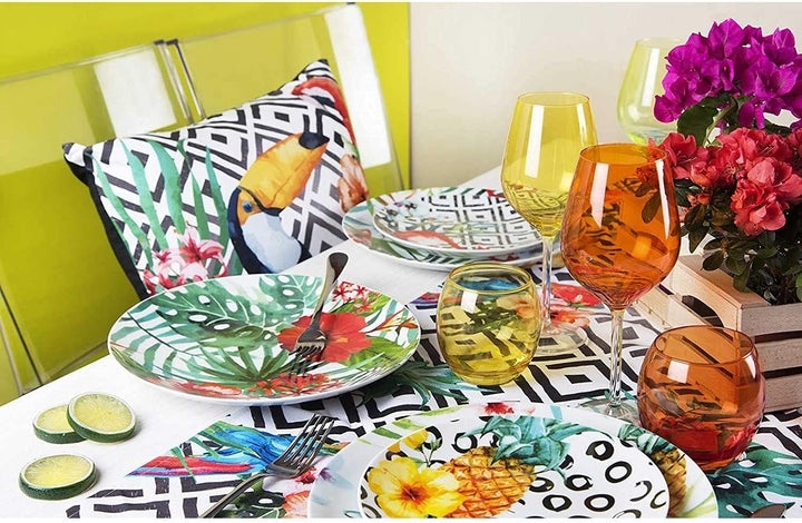 Excelsa Tropical Chic Teller-Set, 18 Stück, Porzellan, mehrfarbig Single, Single