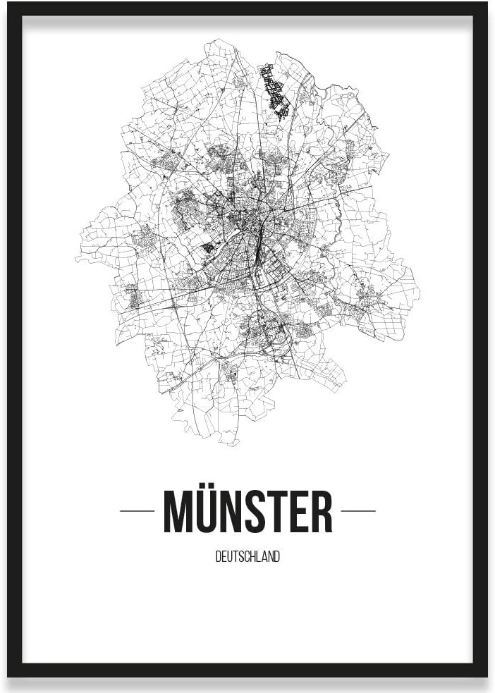 JUNIWORDS Stadtposter, Münster, Wähle eine Grösse, 30 x 40 cm, Poster mit Rahmen, Schrift B, Weiss 3