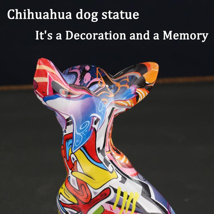 Chihuahua-Hundestatue aus Harz – Heimdekoration, bunte Chihuahua-Hundestatue, bunte Graffiti-Chihuah