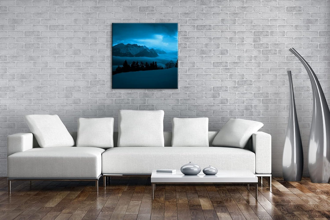 deyoli verschneite Berggipfel Format: 60x60 Effekt: Monocrome Blau als Leinwand, Motiv fertig gerahm