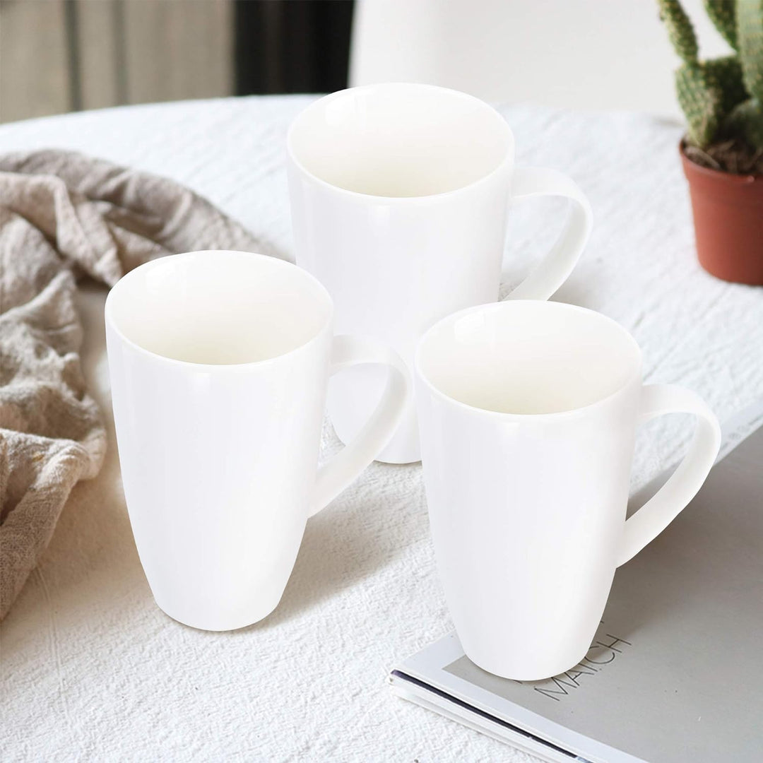 fanquare Weisse Kaffeetasse Set, Kaffeset 4 Personen, Grosser Porzellan Becher für Cappuccino, Kaffe