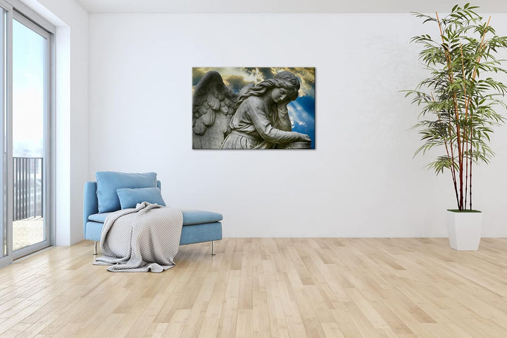 deyoli weinender Engel Format: 80x60 cm als Leinwandbild, Motiv fertig gerahmt auf Echtholzrahmen, H