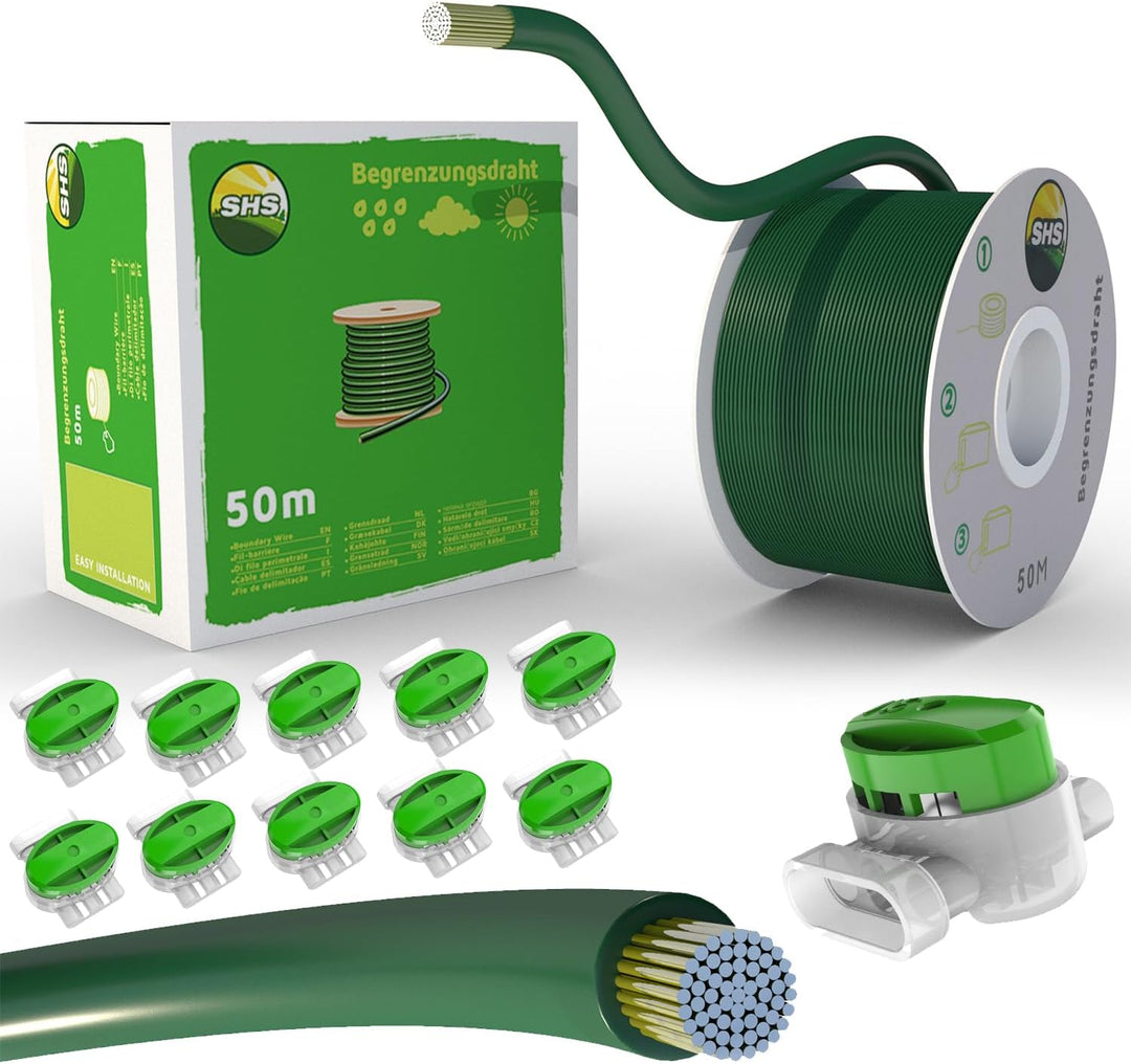 50m Begrenzungskabel + 10 Kabelverbinder für Mähroboter Rasenmäher Rasenroboter Zubehör Set Begrenzu